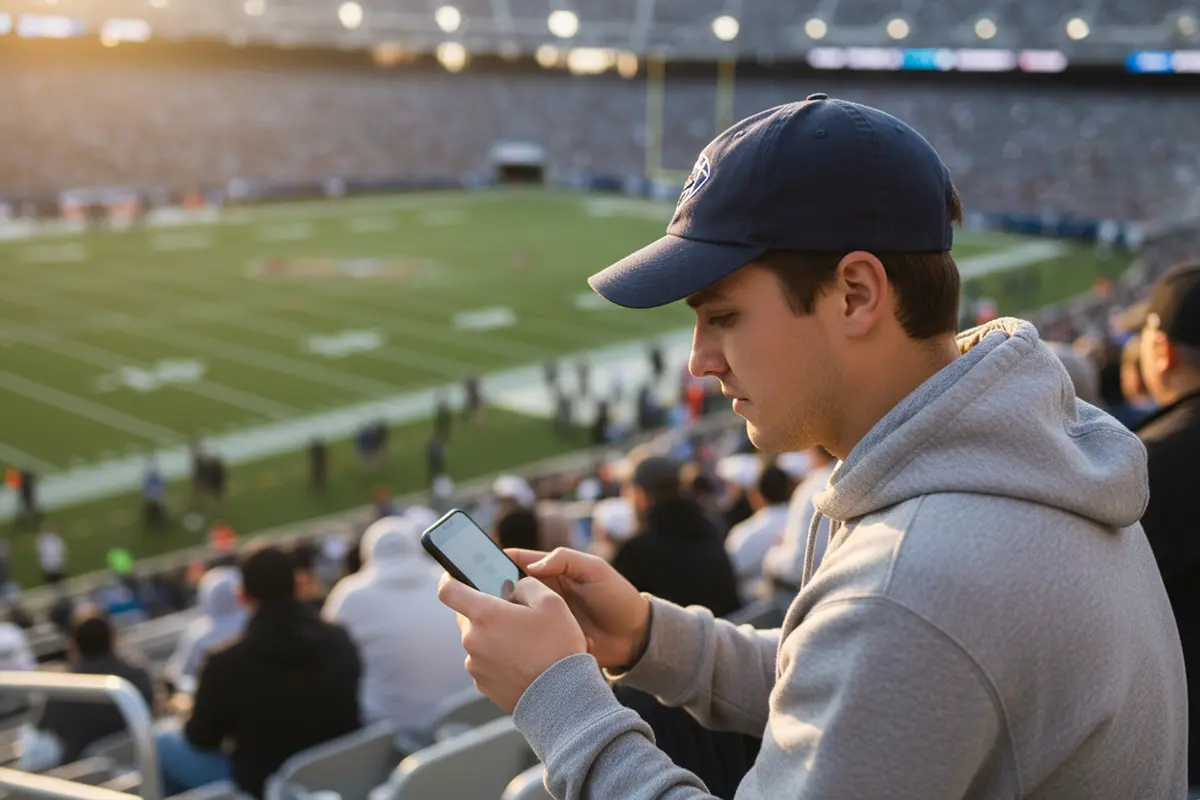 American Football Wetten für Anfänger – Fan schaut NFL-Spiel im Stadion