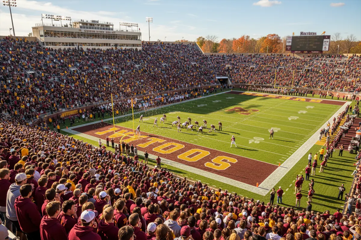 College Football Wetten – Spieler in einem vollen College-Stadion bei Tageslicht