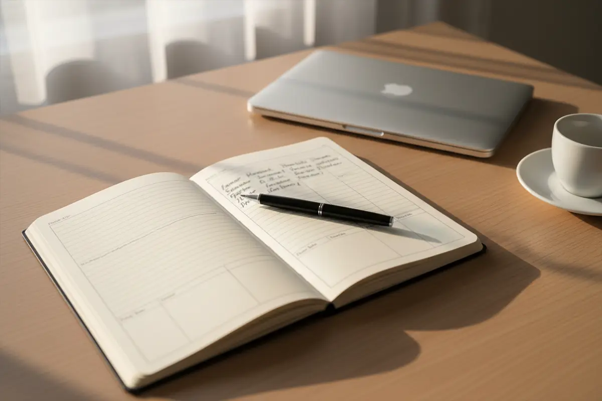 Bankroll Management NFL – Notizbuch mit Stift und Planungsnotizen auf einem Schreibtisch