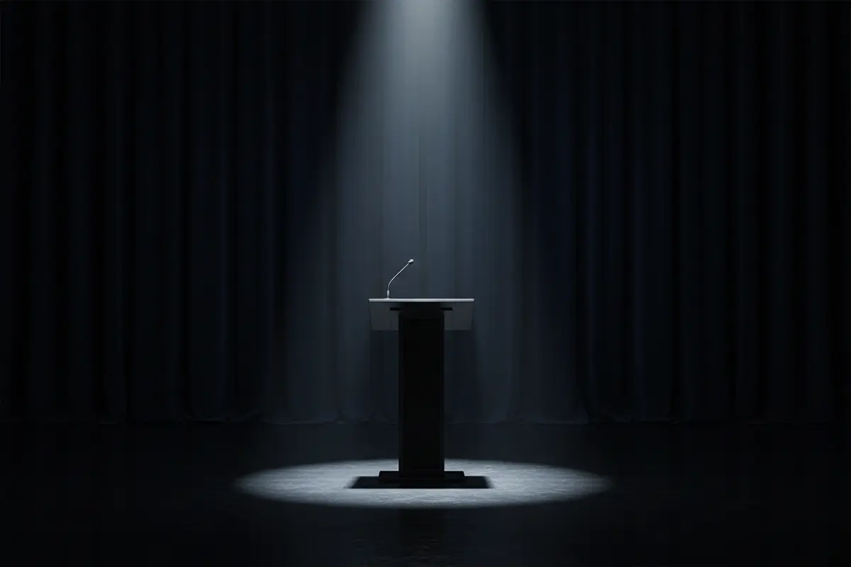 NFL Draft Wetten – Leeres Podium mit Mikrofon und Scheinwerferlicht