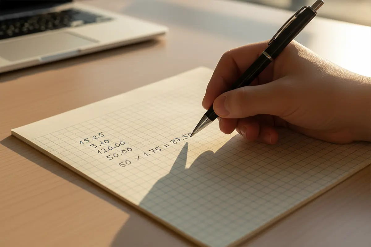 NFL Quoten berechnen – Notizbuch mit Stift und handgeschriebenen Zahlen