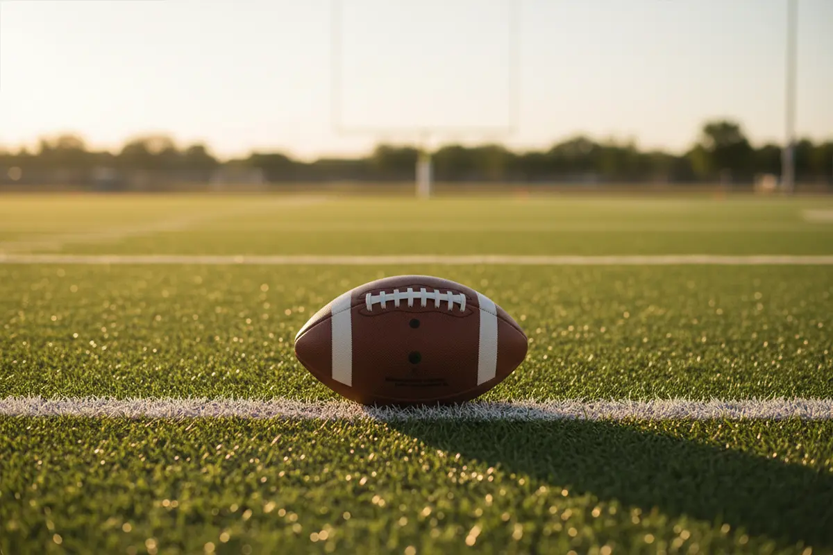 Value Bets NFL – Nahaufnahme eines Footballs auf dem Rasen vor dem Kickoff