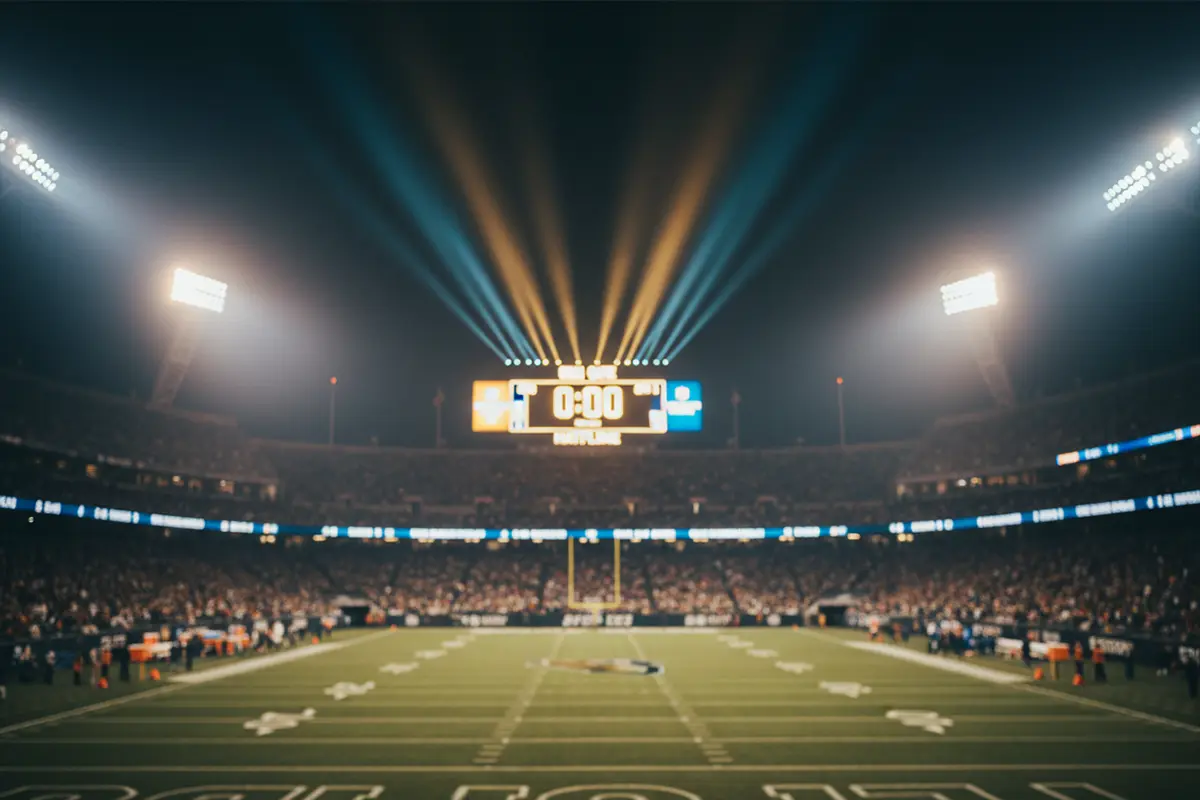 NFL Viertel- und Halbzeitwetten – Spieluhr und Spielfeld im Stadion